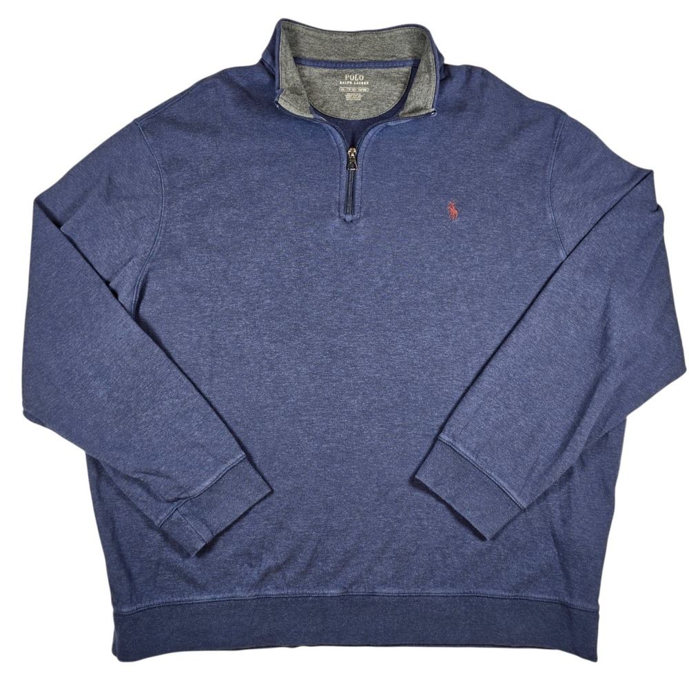 Polo Ralph Lauren Navy Blue Red Pony 1/4 Zip L/S Pullover Sweatshirt Men's XXL
